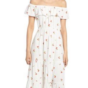 Women’s cherry print off the shoulder maxi dress